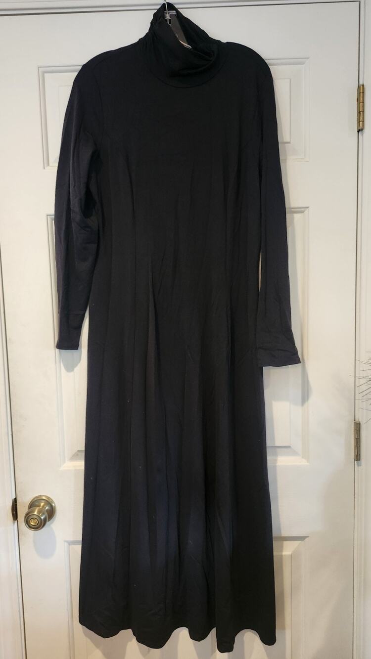 TravelSmith Long Black Maxi Dress Stretch Knit Packable Long Sleeve LARGE #224